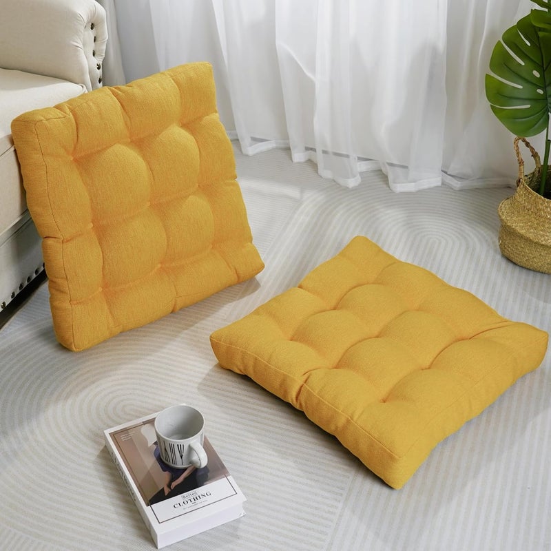 Tromlycs Floor Pillow Seating Cushions for Adults Sitting Large Square Pillow Gel Memory Foam 20 x 20 x 4 Inch Light Yellow Set of 2 - Image 3